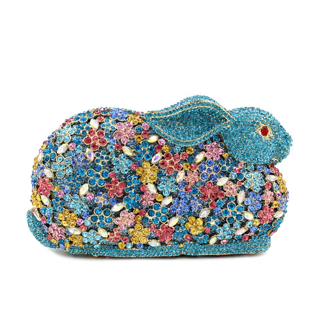 Rabbit Shape Rhinestone Bag Empty Metal Crystal Dinner Handmade Diamond-encrusted Women's Clutch Bag Trendy Snap Closure Handbag
