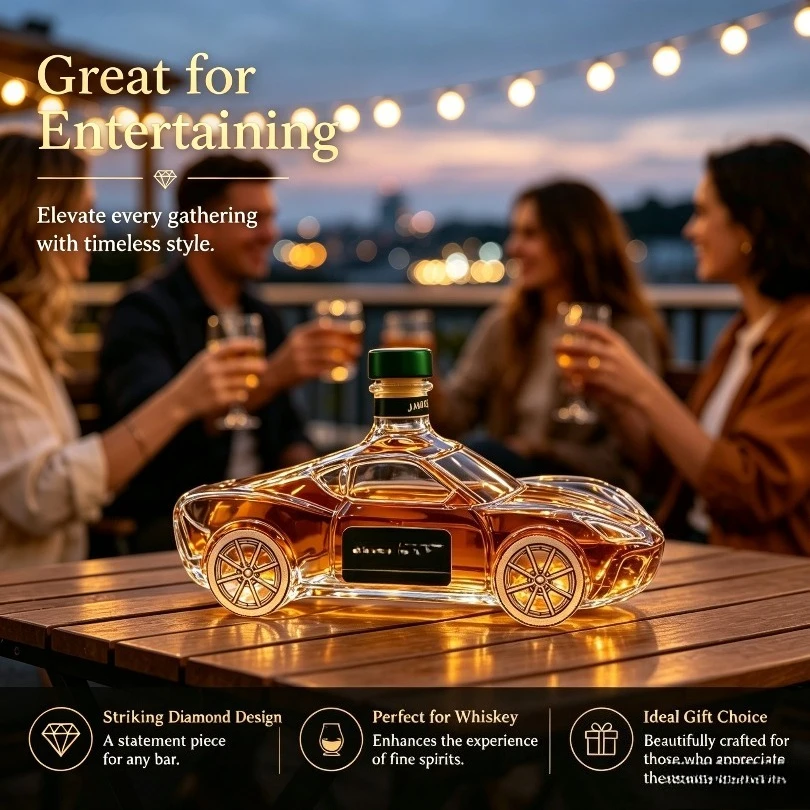 Car Shaped Glass Whiskey Decanter 350ml Clear Liquor Bottle Unique BarDecor Gift forWhiskey Bourbon Spirits Lovers SpiritsLovers