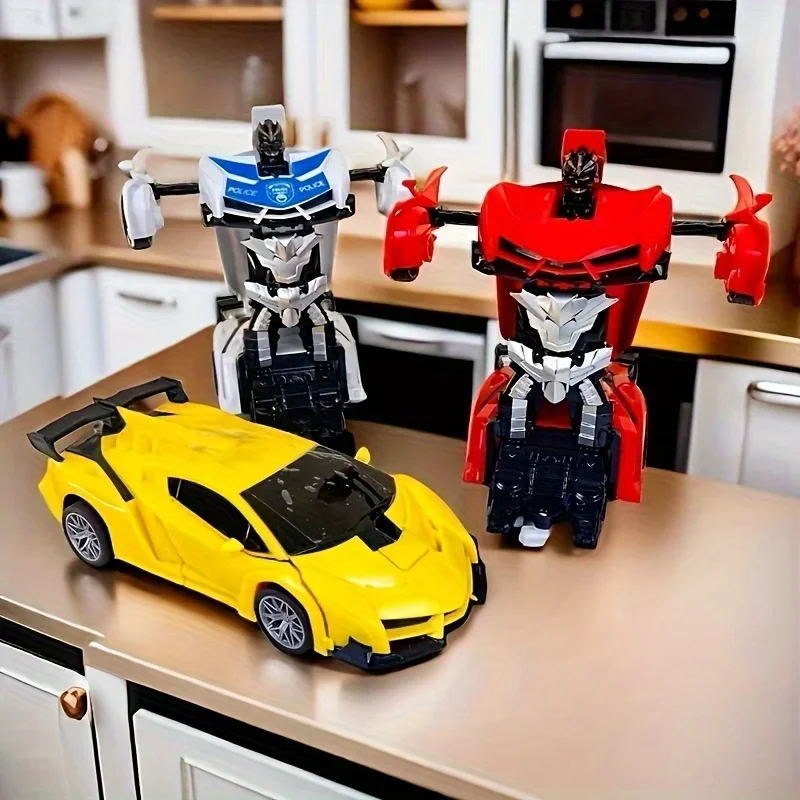 2-em-1 rc transformando carro robô brinquedo mini veículo de deformação de controle remoto com luzes som corrida crianças presente haste educacional