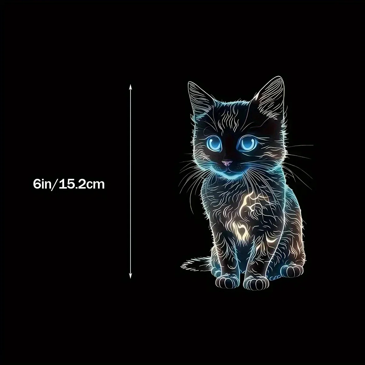 1 шт. съемная неоновая наклейка с изображением кота — светящиеся голубые глаза и волшебная атмосфера, идеально подходит для ноутбуков, чехлов для телефонов и бутылок с водой