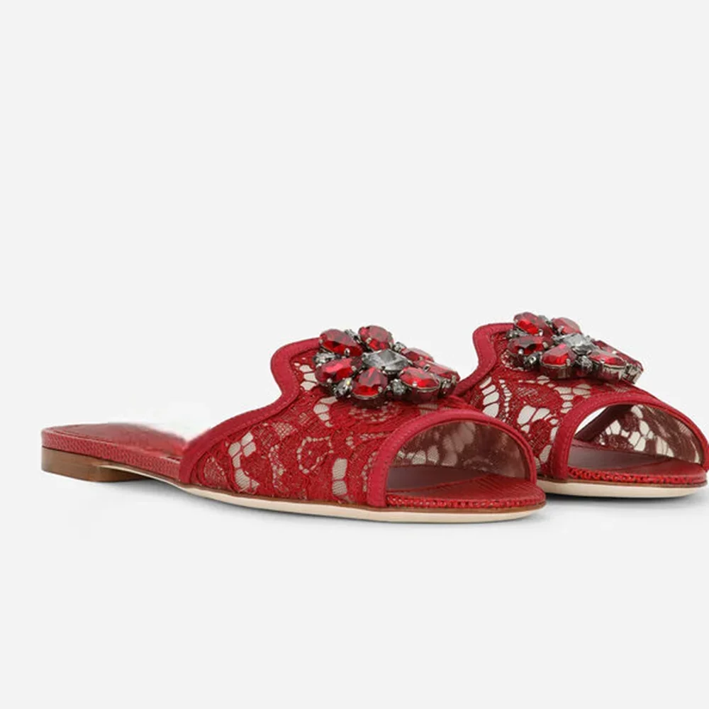 

Cryatal Flower Lace Slip On Flats Slippers Sexy Pointed Toe Mixed Colors New Arrivals Fashion Women Concise Shoes