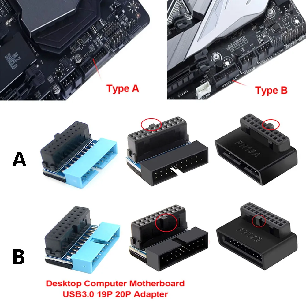 1/2/3/5PCS Computer Motherboard Header Adapter USB 3.0 19P 20P 90 Degree Plug-in Converter PC Mainboard Connector