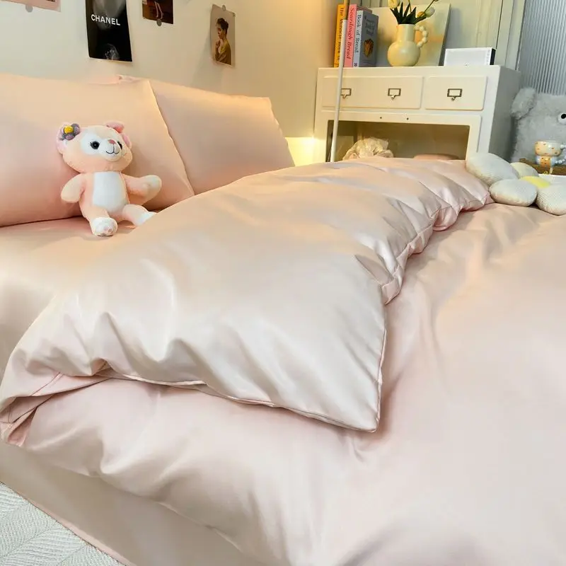 

Solid Color Luxury Washed Silk Cooling Bedding Set - Summer Cool Duvet Cover & Sheets, 3/4 Pcs for Student Dorm
