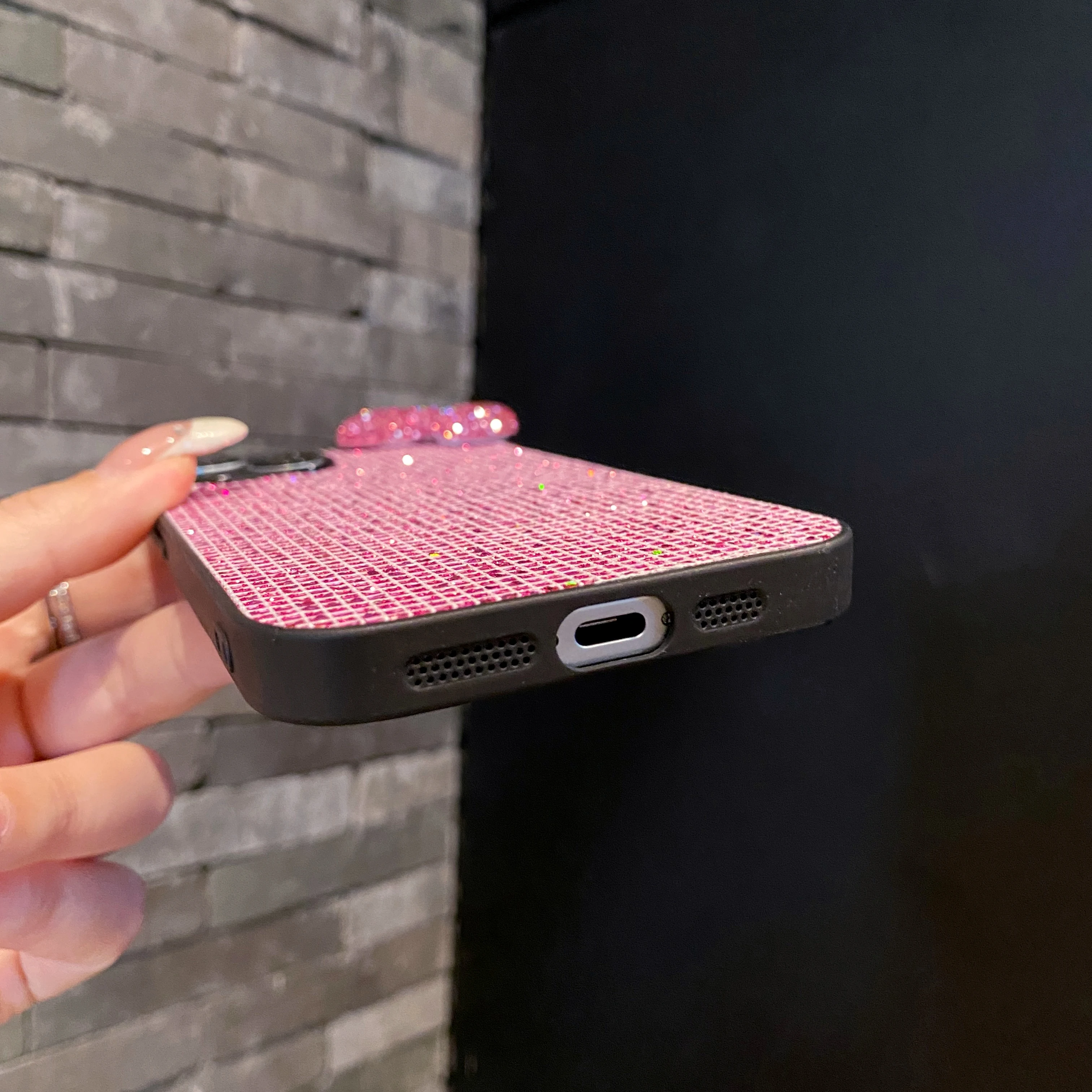 Modische Niedliche Rosa Schmetterling Handyhülle für iPhone 18 17 16 15 14 13 12 11 Pro Max Plus 16E Air Glitzer Schutzhülle – Detail 2