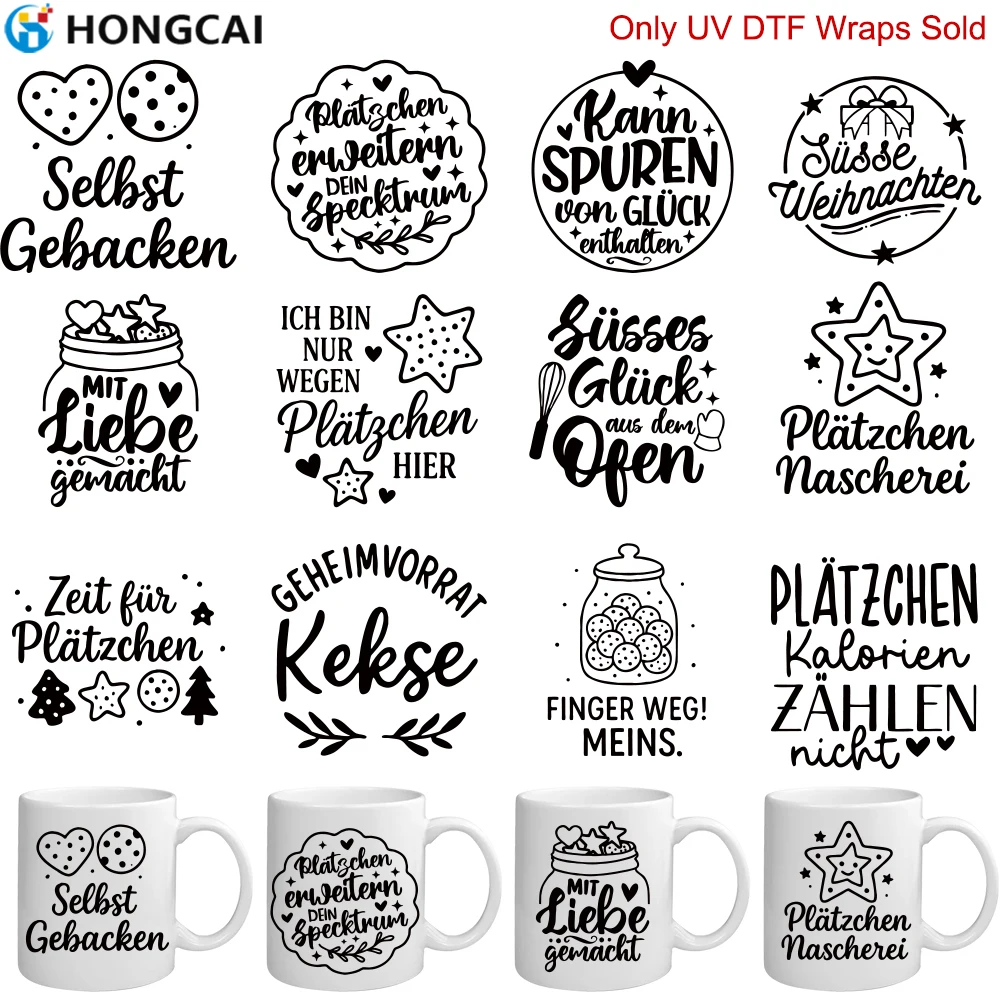 

12-Piece Cookie Sweetheart UV DTF Sticker Set Cookies paired with heartwarming quotes Minimalist black-and-white design