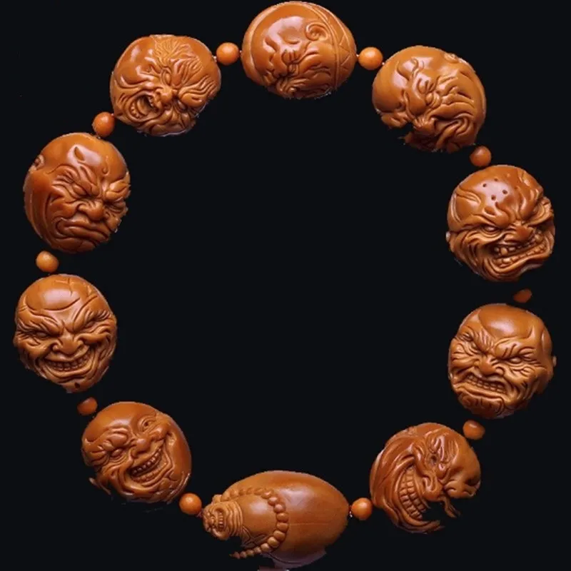 Olive Pit Carved HandString Evil Monk Mountain Ghost Prayer Beads Bracelet For Men Natural Olive Kernel Beads Blessing Wealth