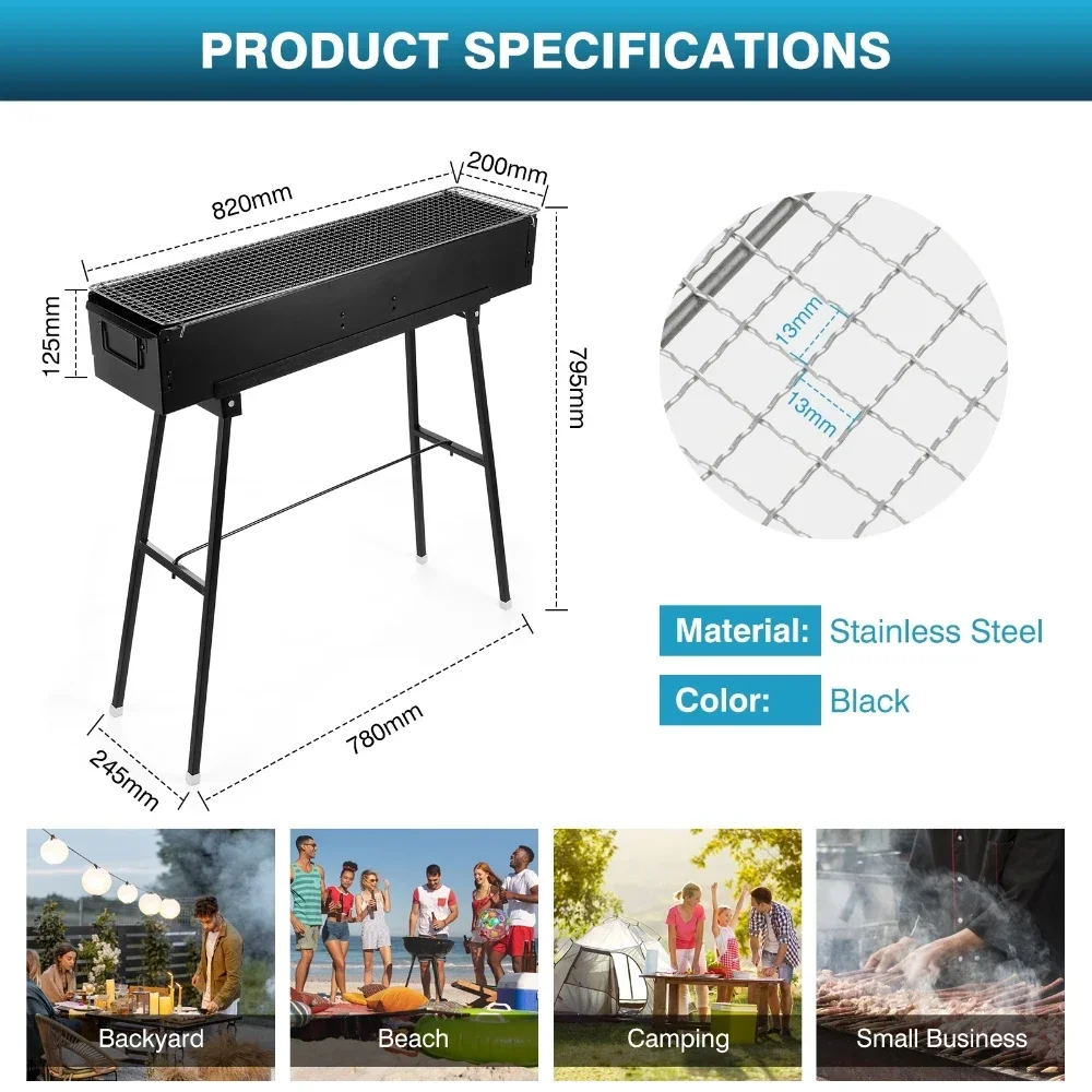 32inch Stainless Steel Charcoal Grill Household BBQ Portable Camp Grill EASY TO CLEAN Barbecue Kit for Garden Backyard Camping