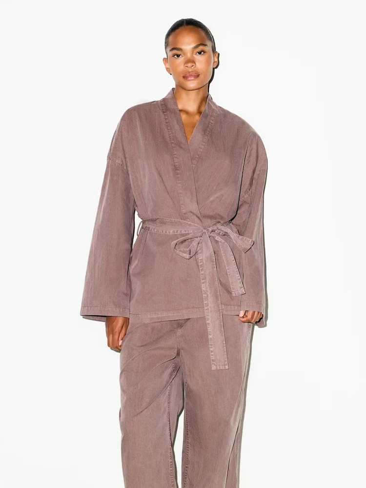 2025 جديد Faion لون نقي القطن الكتان سترة مفتوحة Jaet مع حزام فضفاض رداء علوي غير رسمي المرأة الحلو Sle معطف الربيع #1