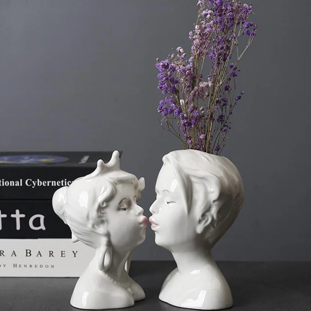 

1Pcs Creative Human Face Ceramic Flower Vase Desktop Decoration Ornament Ceramic Vase Plants Container