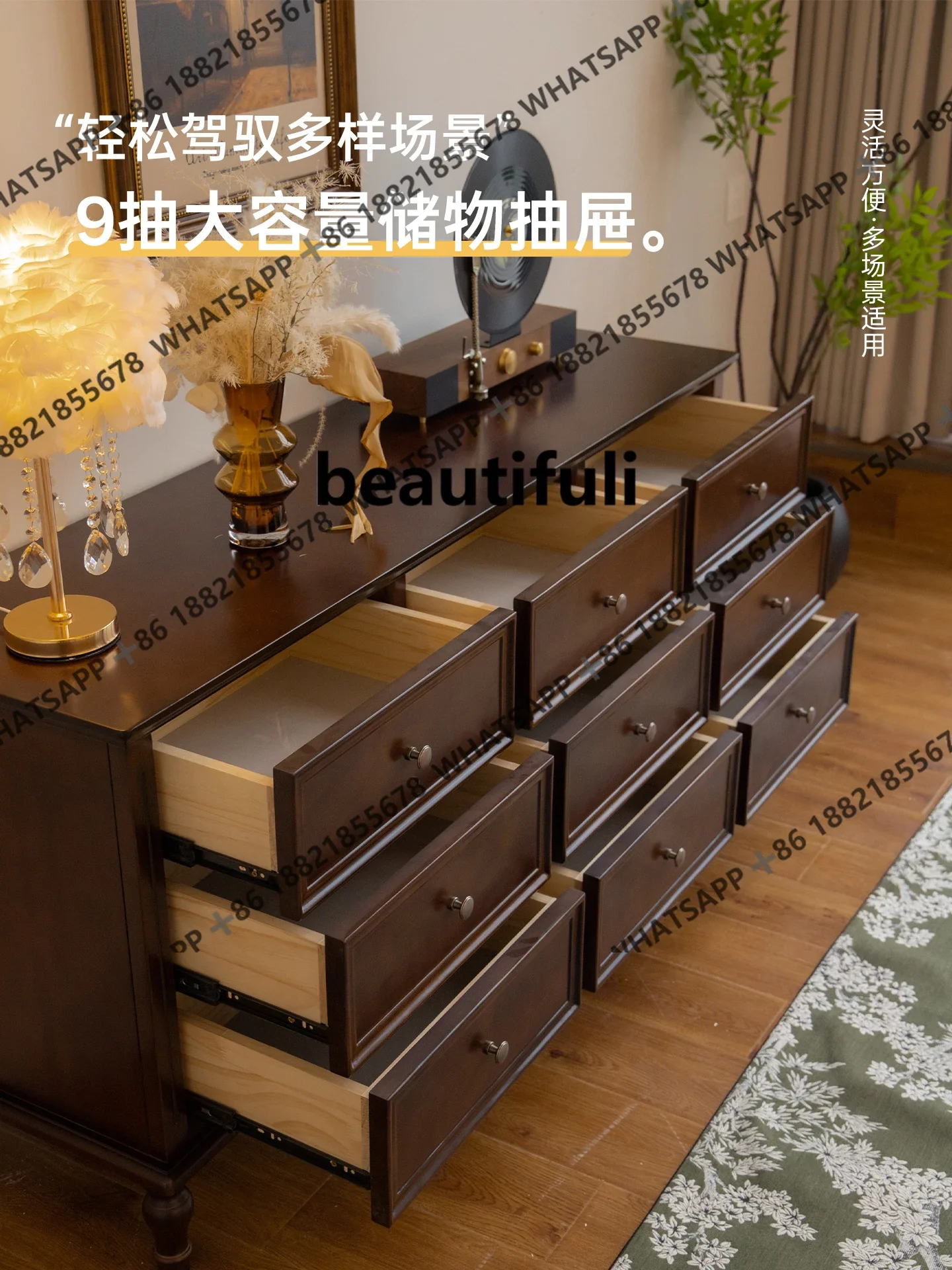 

New arrive French retro solid wood nine-bucket cabinet, antique storage, porch cabinet, drawer storage, six-bucket cabinet