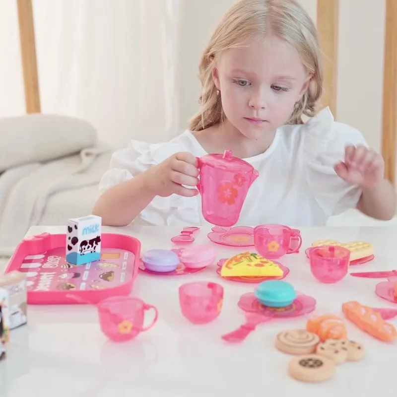 ของเล่นเด็กใหม่เล่นบ้านจําลองน้ําชายามบ่ายครัวสาวของเล่นขนมของเล่นเล่นตามบทบาท.