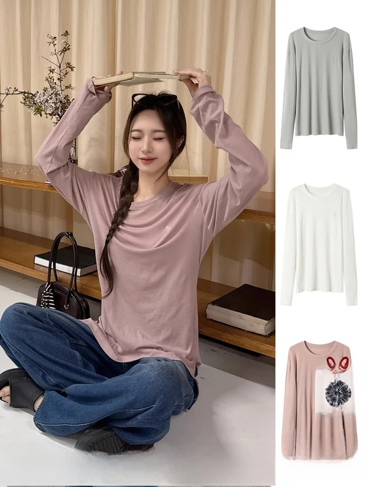 

7REREK Brand round Ne Embroidered T-irt Cotton Sweat Absorbent Spring Summer Casual Loose Fit Ladies Top