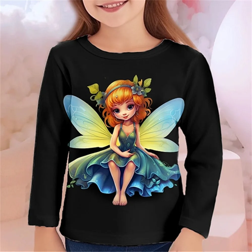 Kinder Kleidung Mädchen T-Shirt Langarm Cartoon Schmetterling Elf Druck Kinder Frühling Herbst Kleidung Casual Outdoor Mädchen Kleidung – Detail 5