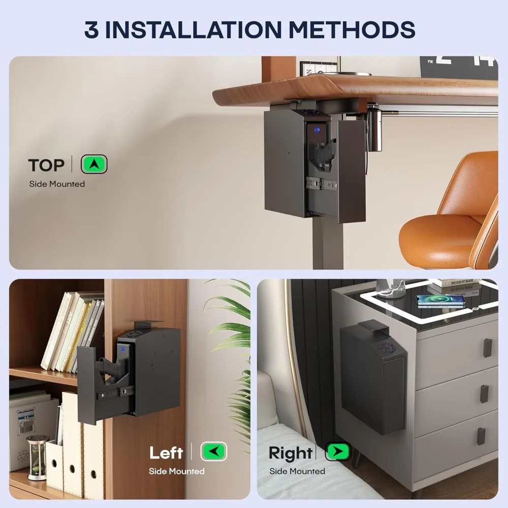 Gun Safe, Biometric Slider Bedside Pistol Safe, Auto Sliding Door Hand Gun Safe for Pistol with 3 Quick Fingerprints, PIN Code,