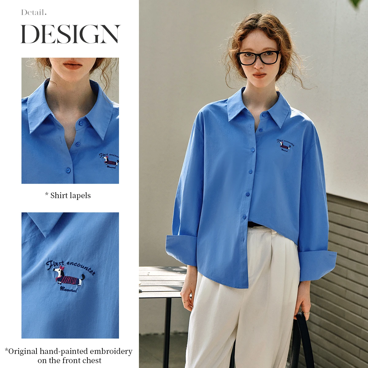 OLrain Women's 100% Cotton Blue Versatile Long Sleeve Shirt Autumn 2025 Office Commuter Elegant Casual Top O57QC95950