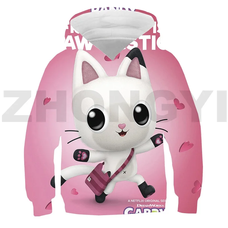 3D Anime Children Gabby's Doll House Hoodie Teenager Oversize Sweatshirt Tops Pullover Kids Streetwear Women Clothing Harajuku