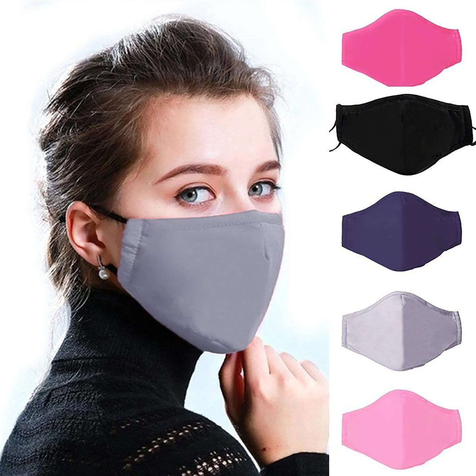 Adult Fashion Reusable Cotton Mask Odorless Breathable Comfortable Dust Mask Outdoor Leisure Tourism Solid Color Protective Mask