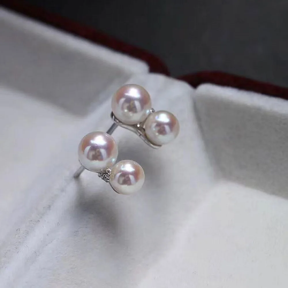 

Elegant Double Pearl AAAA4-5mm Natural Japanese White Pearl Earrings 925s