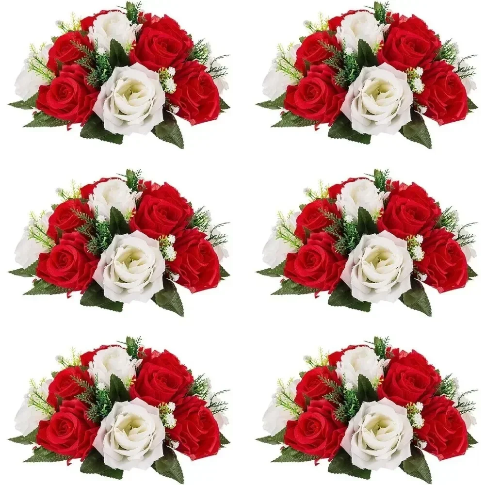 

Artificial Flowers 6 Pcs Fake Flower Ball Arrangement Bouquet Room Decor 15 Heads Plastic Roses With Base Artificial Flowers