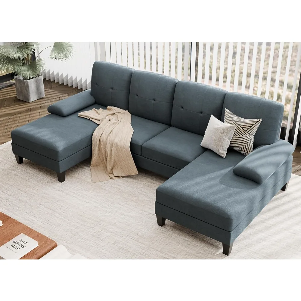 

Modular sofa in the living room, 4 seater U-shaped sofa sofa living room furniture set with double chaise longue gap, dark grey