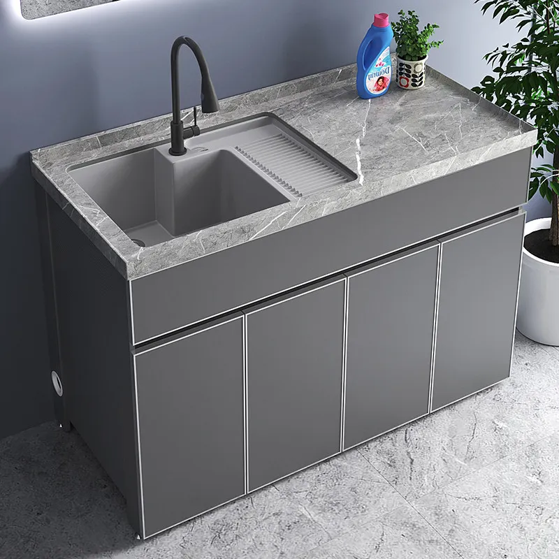 Aluminum Alloy Balcony Washing Machine Integrated Cabinet Rock Slate Washbasin Washbasin Laundry Sink Bathroom Cabinet