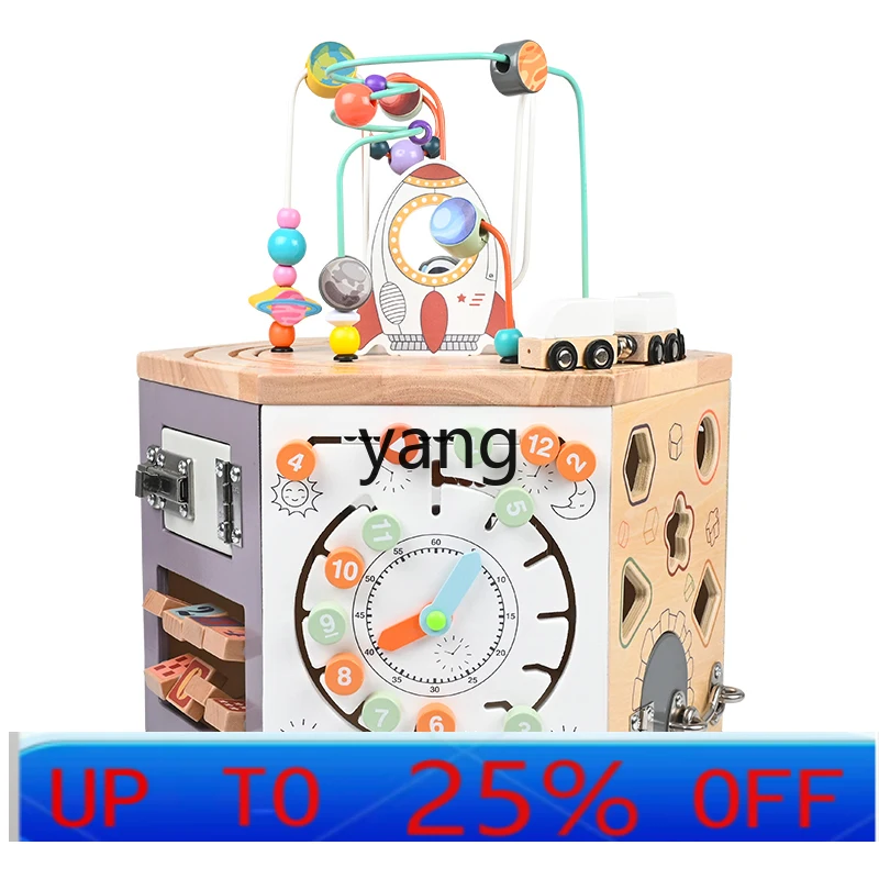 CX  All-in-One Bead-Stringing Toy Treasure Chest Wooden Children's Six-Sided Multifunctional Bead-Stringing Toy Game