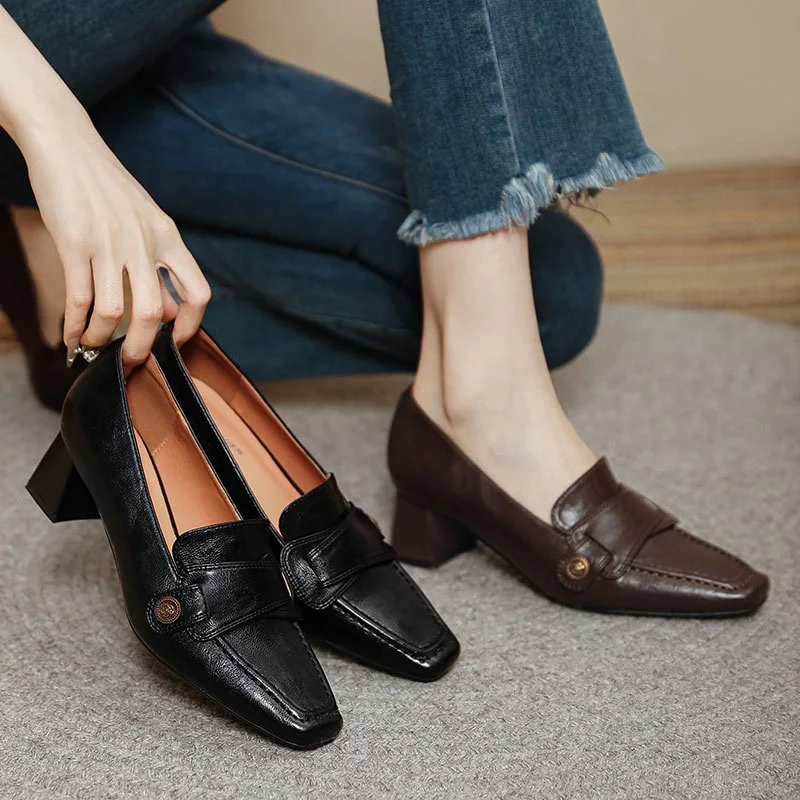 2026 Chunky Heel Shoes Closed Toe Fashion Sexy Heel Shoess Square Toe Women Footwear Lady Pumps British Evening Shoes S075