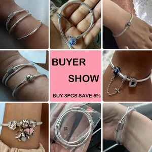 925 Silver Bracelet Original 17-20cm Star Moon Sol Clover of Four Leaf Green Zircão Caber Diy Bracelets Birthday Jewelry Gifts 8 Main Sales Silver Bracelet - №2