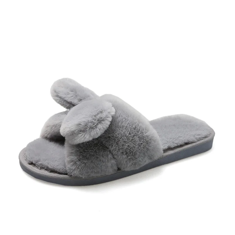 Inverno nuovo Indoor Bow-Knot donne pantofole di pelliccia grigio rosa solido pelliccia sintetica calde scarpe di peluche casa signore soffici pantofole