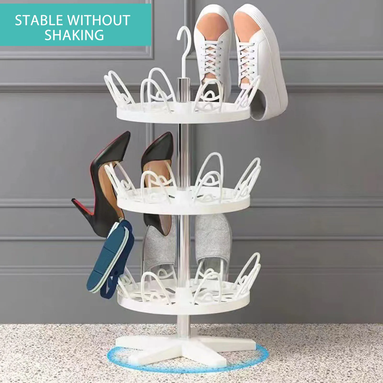 Household Revolving Shoe Storage Racks, Space Saving, Multifunctional Shoes Drying Rack, Bathroom Standing Shoes Display Stand