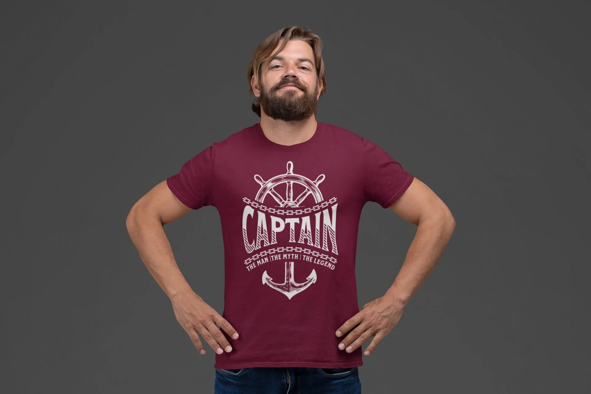 Men's Funny Captain T Shirt Man Myth Legend Boat For Him Boating Anchor Wheel Humor Nautical Boater Pontoon