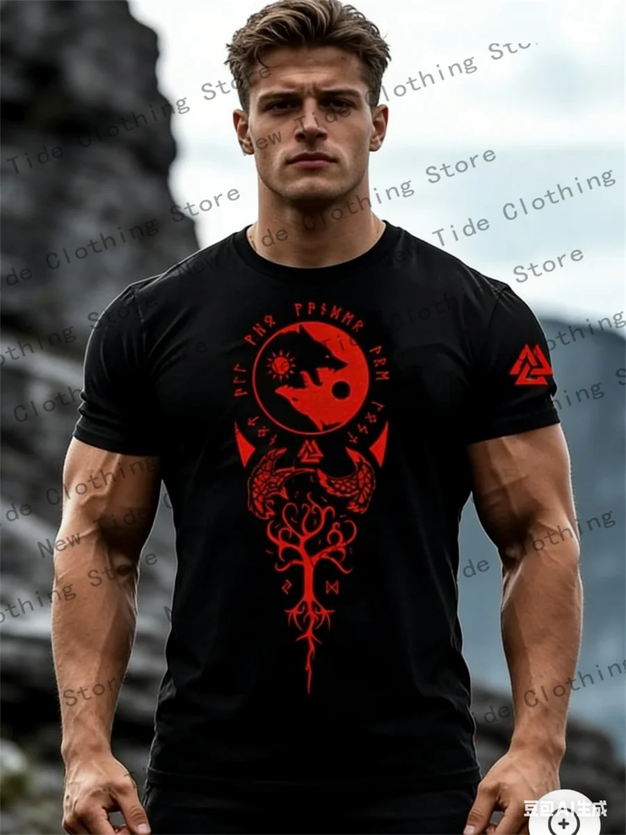 

Мужская футболка с 3D-принтом в этническом стиле с изображением волка, спортивный топ с короткими рукавами для фитнеса, уличная модная мужская футболка