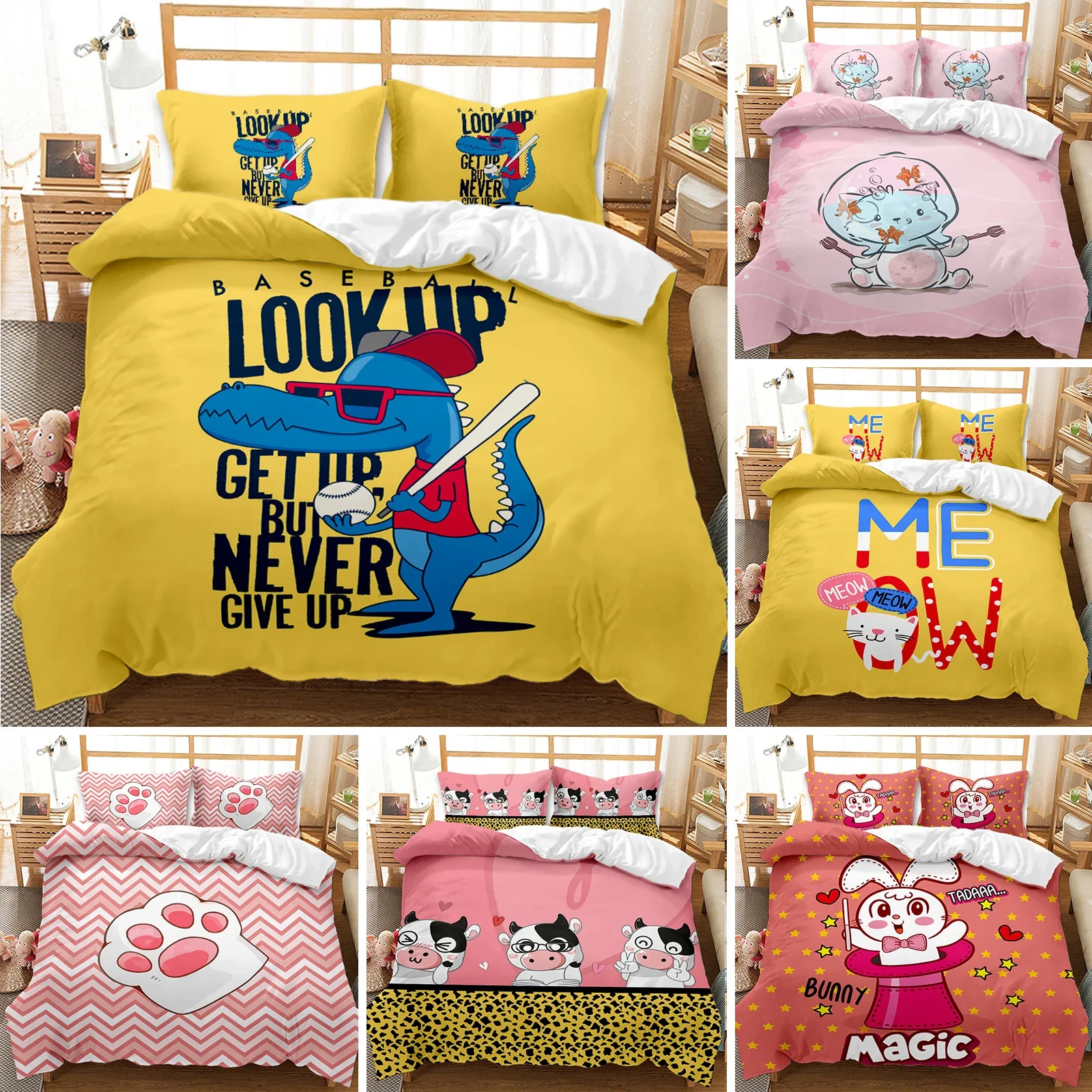 

Dinosaur Duvet Covers Pillowcases Sets Polyester Lovely Design 3D Cartoon Comforter Cover Custom Printed Bedding Set Queen Size