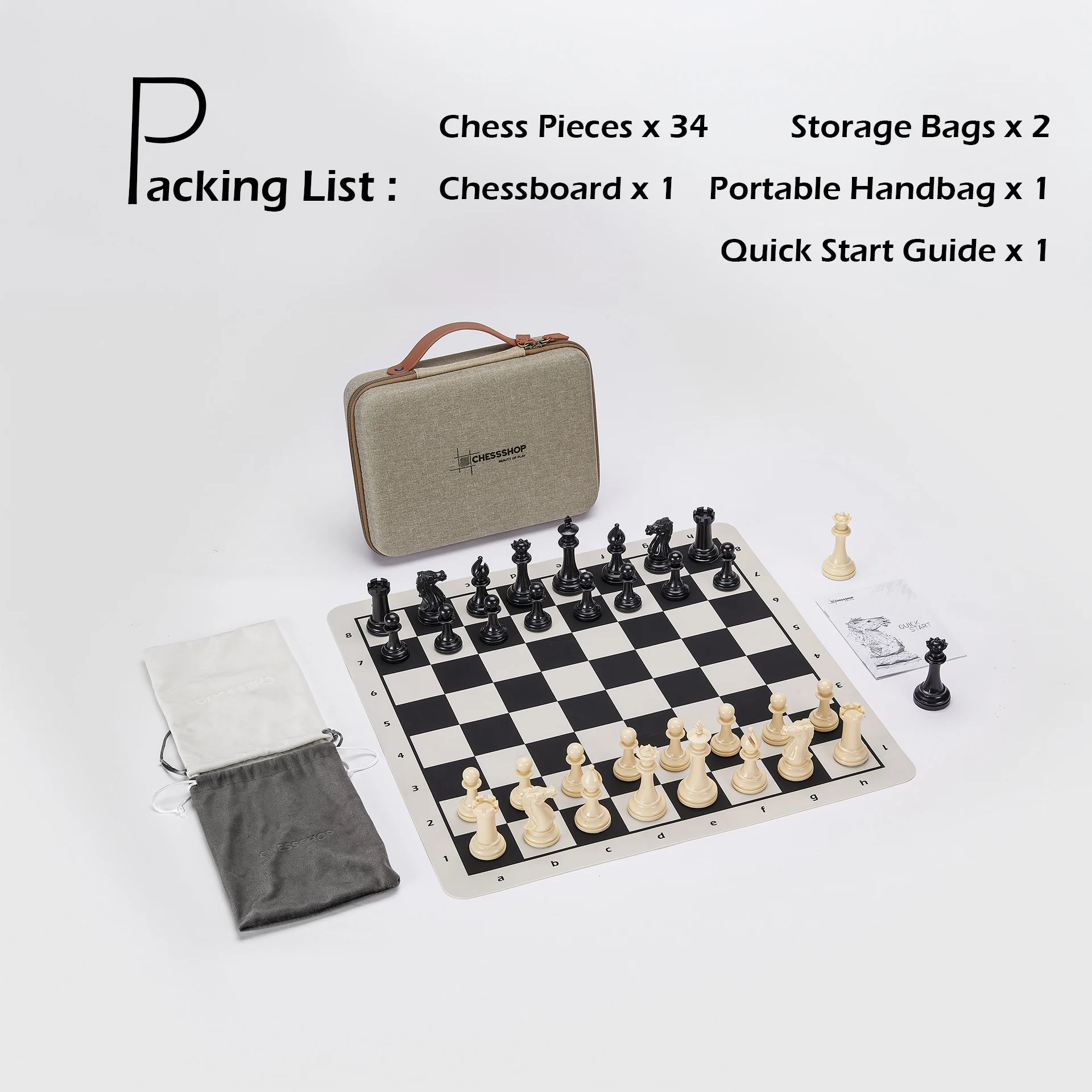 CHESSSHOP 토너먼트 체스 세트, 접이식 실리콘 체스 보드, 3.5 인치 킹 높이 플라스틱 더블 웨이트 클래식 스턴턴, 18 인치