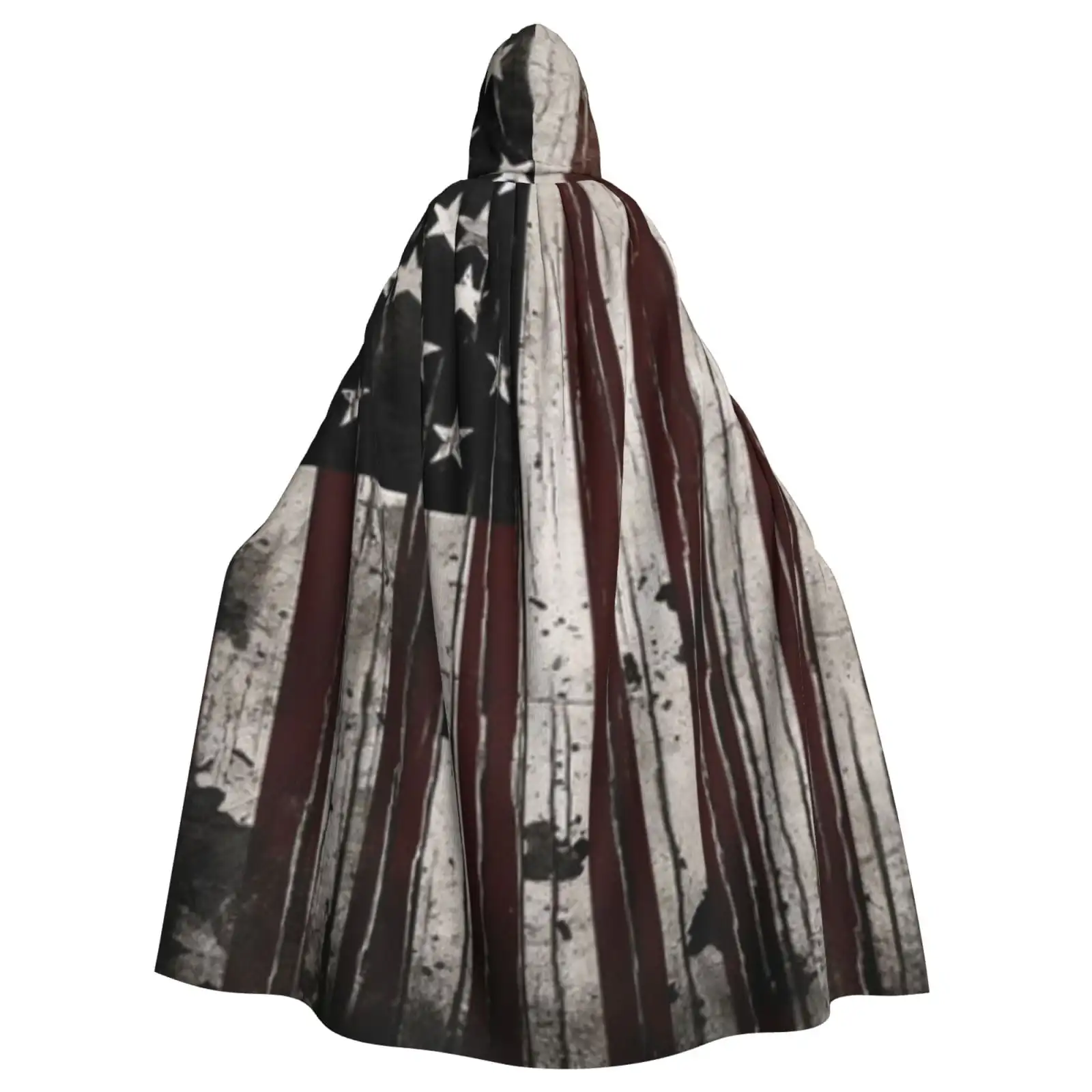 

Unisex Hooded Cloak Adult Lightweight Overcoat American Flag Grunge Aged Illustration Cloak For Halloween Cosplay Costumes