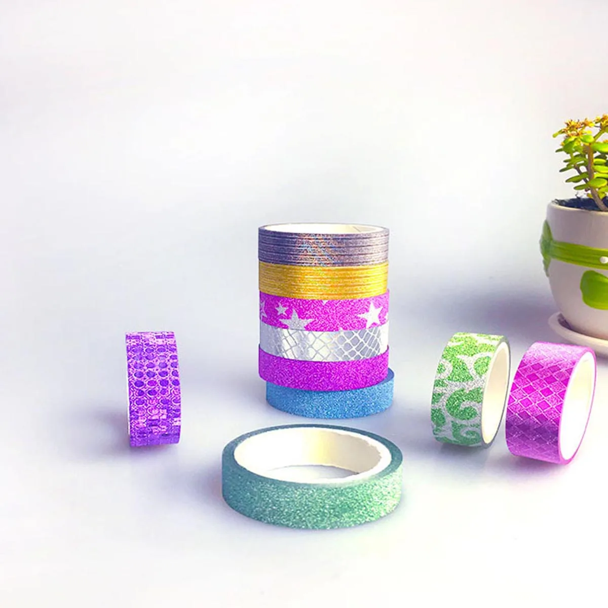 

10 PCS Creative Stickers Tape Kit Colorful Decorative The Glitter Craft Washi Flash