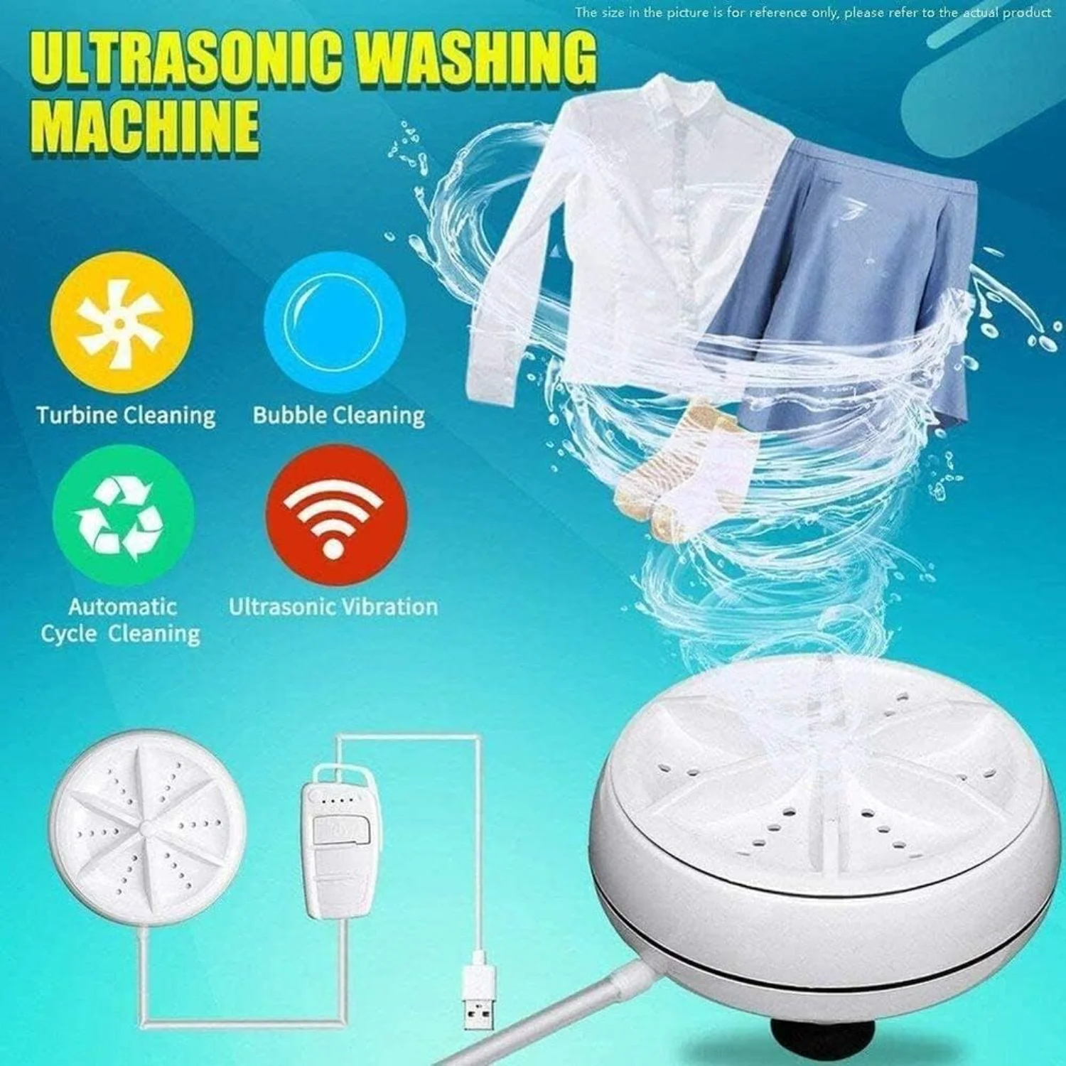 Portable Mini Washing Machine,3 In 1 Automatic Mini Washing Machine Ultrasonic Lightweight Turbo Washer With USB Cable,for Trave