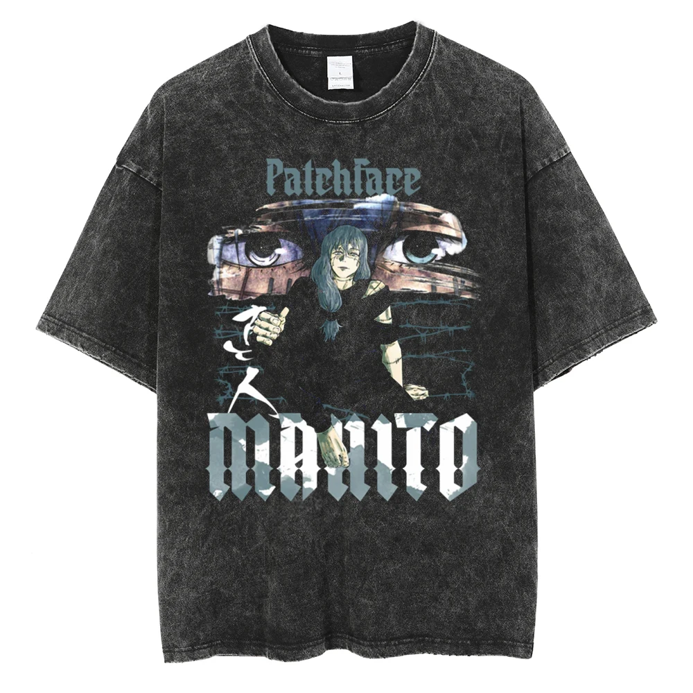 

Men Streetwear Tshirt Anime Print Vintage Washed Black T Shirt Men Cotton T-Shirt Summer Loose Tops Tees