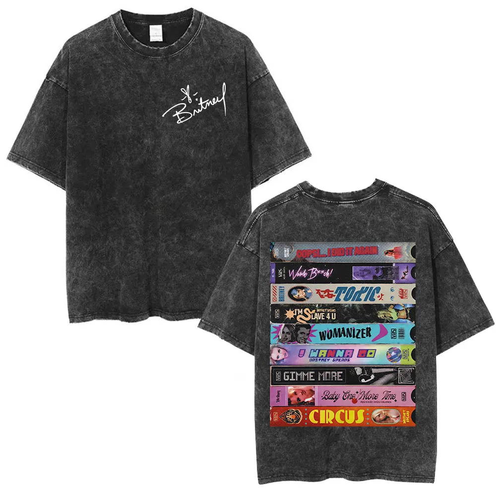 Camiseta lavada con gráfico de portada del álbum de Britney Spears, pantalón corto informal a la moda para hombre y mujer, camisetas Vintage de gran tamaño
