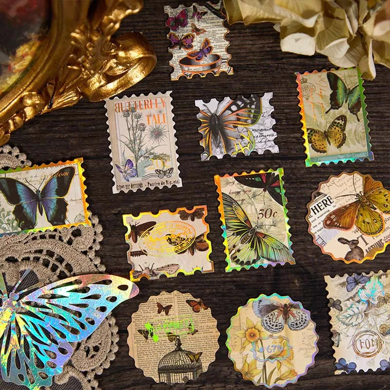 40 - ختم عتيق - حزمة ملصقات على الطراز، مع رسوم بريدية قديمة - أنماط مستوحاة لتزيين المجلات وسجل القصاصات