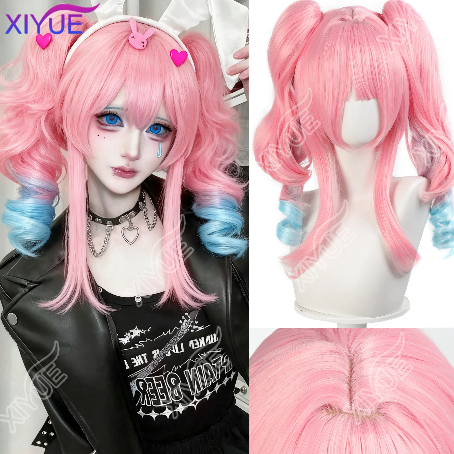 

Синтетические парики для косплея XY, парик для косплея, розовые волосы с двойным хвостом для Comic Con Coser, костюм для тематической вечеринки, термостойкие синтетические