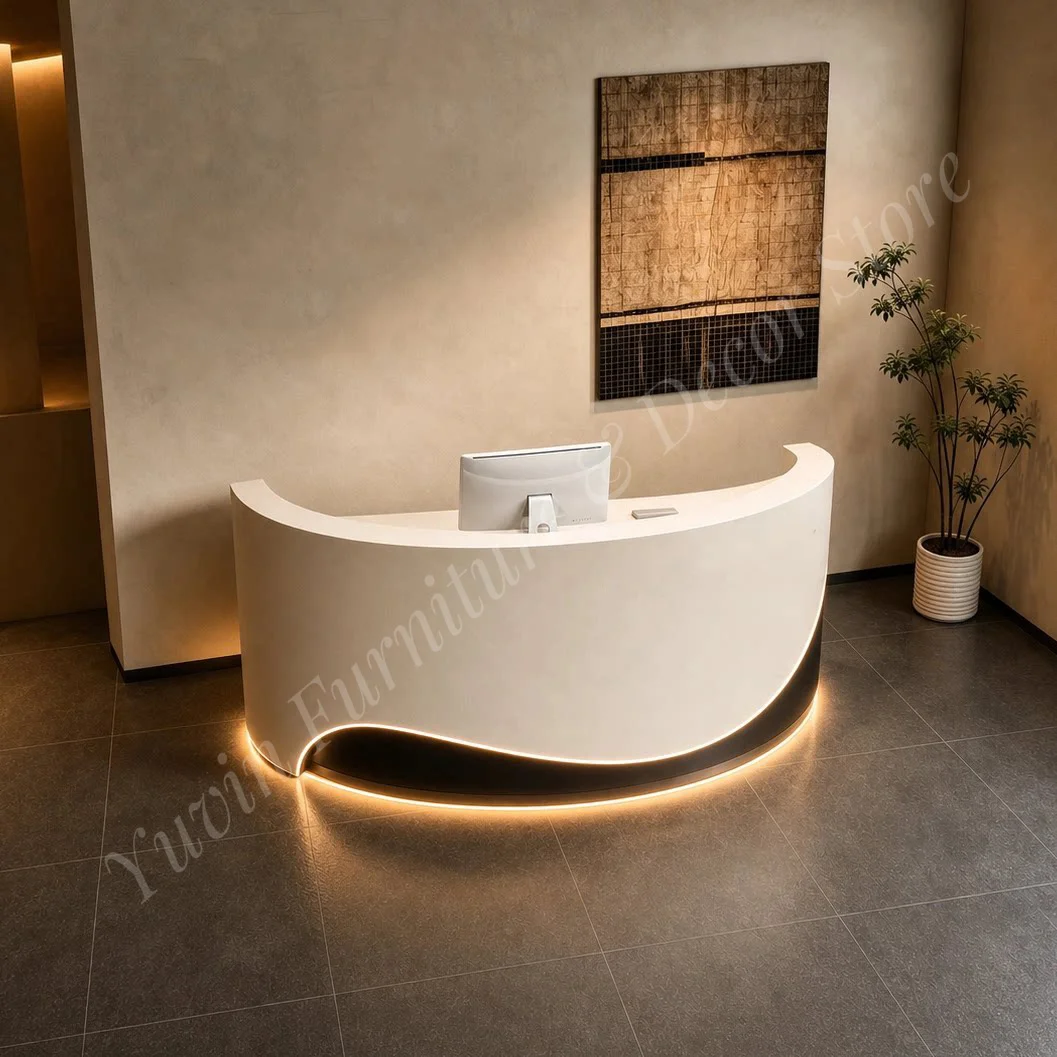 Custom Piano Paint MDF Restaurant Reception Desk Bar Counter Front Desk High Gloss Modern Luxury Cashier Cafe Bistro Design OEM