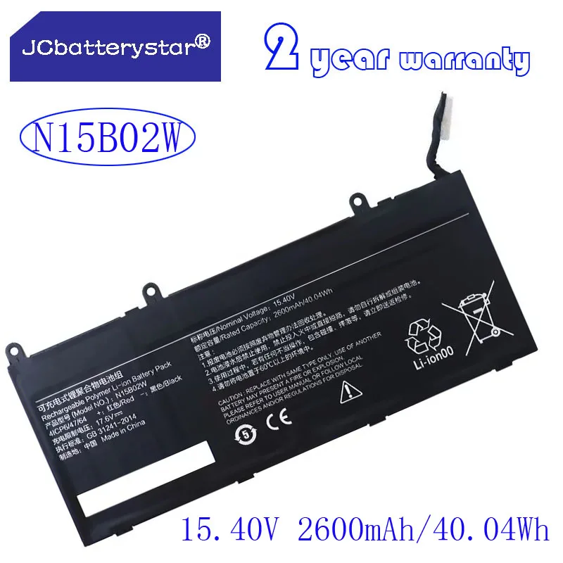 

JC New N15B02W Battery 4ICP6/47/64 for Xiaomi RedMibook 14 II TM1705 TM1801 TM1802-AF TM1802-AG TM1802-BL 15.4V 2600mAh 40.4Wh