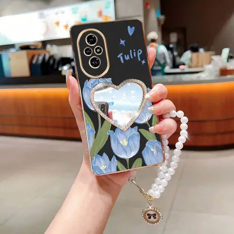 Pärlrem Snodd Blå Tulpanbjörn Telefonhållarskal För Huawei Honor 9X Pro 60 70 80 90 100 200 300 Pro Ultra Y9s Skal 10 best sales Äran 9X Pro - №3