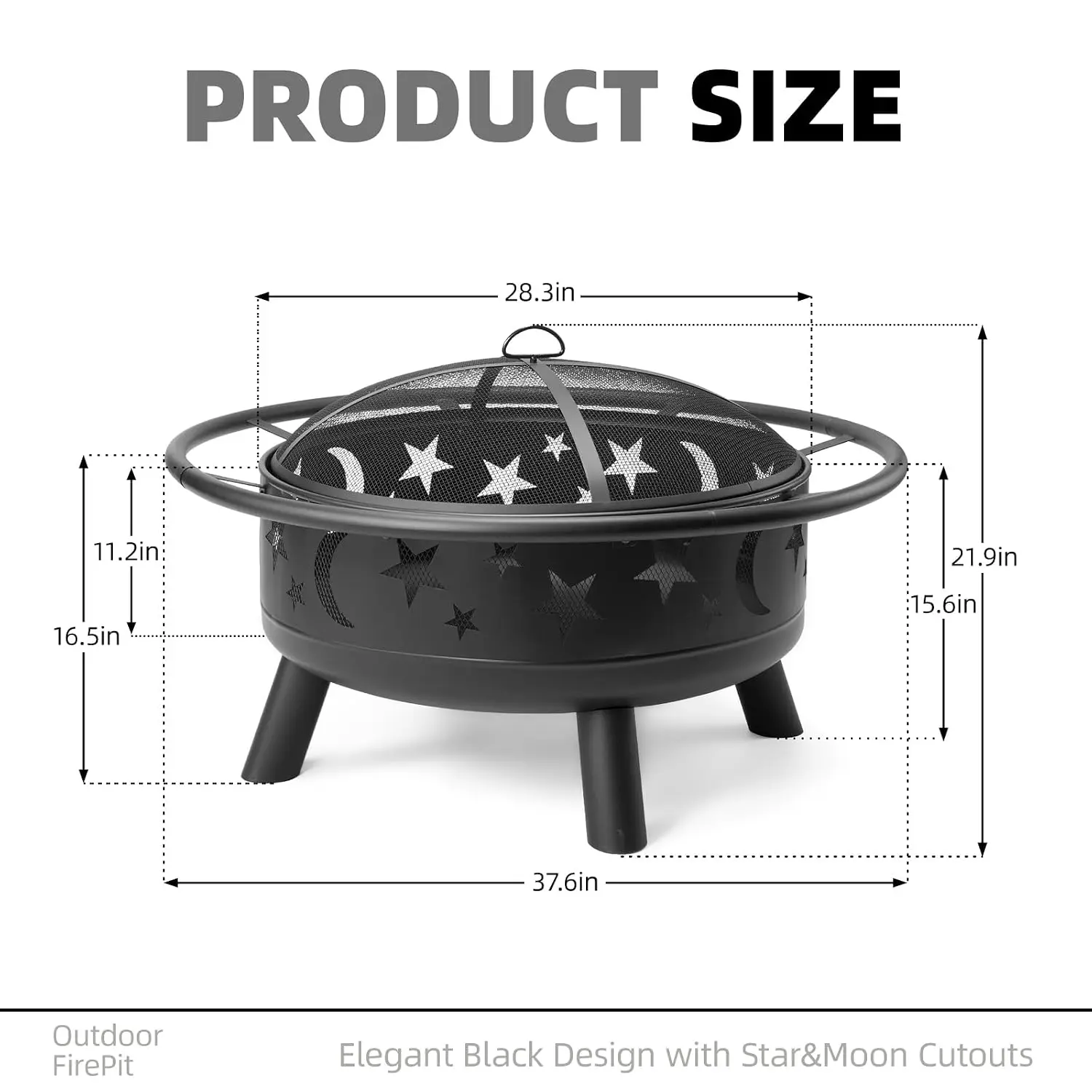 38-Inch Round Wood-Burning Fire Pit with Mesh Cover and Poker