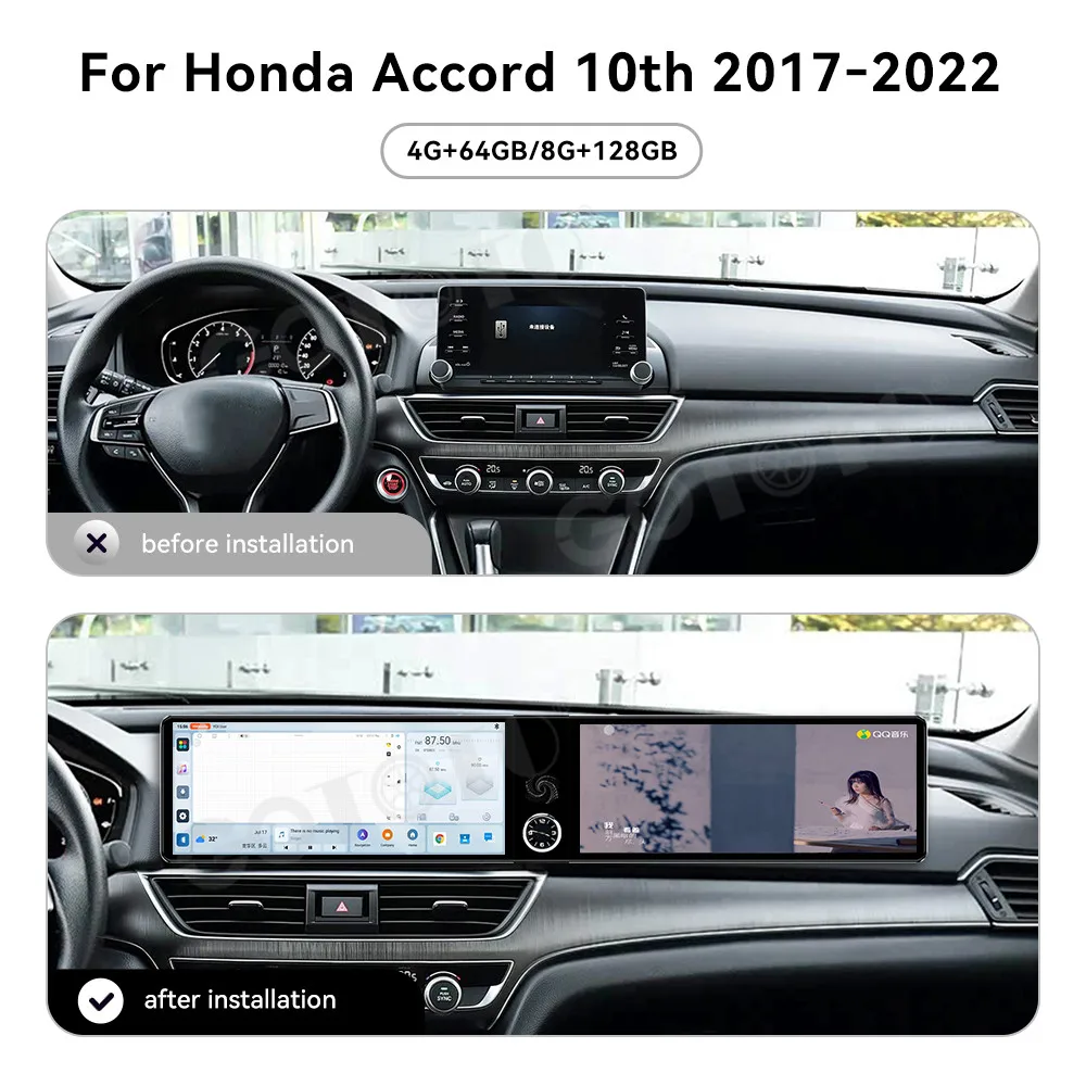 Android 15 Dual 12.3 Inch For Honda Accord 10th Gen 2017‑2022 Car Multimedia Player GPS Navigation Radio Tape Recorder