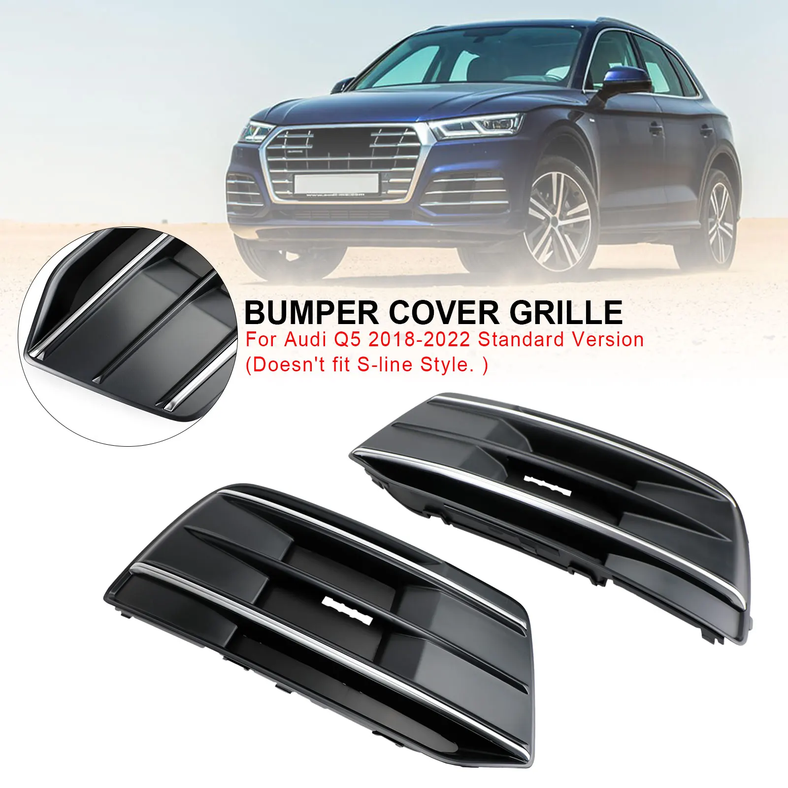 Areyourshop 2PCS Front Bumper Cover Grille Bezel Insert for Audi Q5 2018 2019 2020 2022 Car accessories  80D8076828