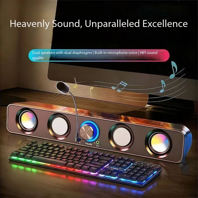 

Высококачественная компьютерная аудиосистема HIFI: стерео саундбар для дома и офиса с микрофоном, RGB-подсветкой, Bluetooth-колонка для домашнего кинотеатра