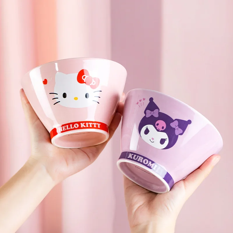 Kawaii سانريو مرحبا كيتي سينامورول وعاء سيراميك أدوات المائدة الإبداعية كورومي بلدي ميلودي وعاء الأرز لوازم المطبخ