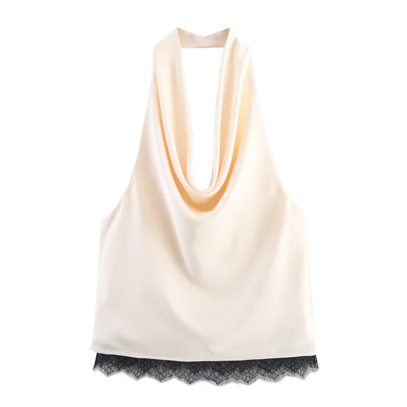 Lace Satin Neck Collar Top Lace Satin Textured Skirt Set